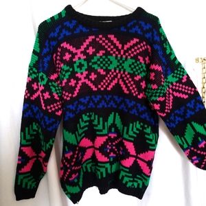 Quirky patterned neon knit sweater